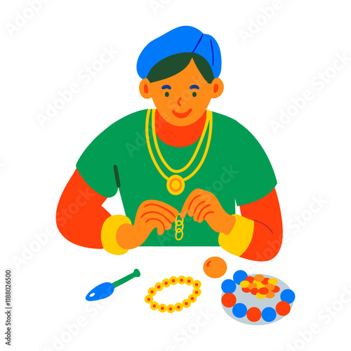 A flat illustration depicting jewellery making