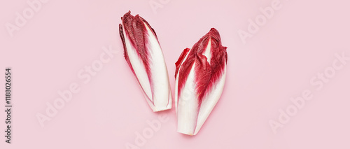 Bunches of fresh endive on pink background