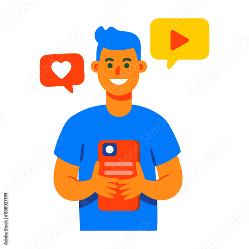 A flat style illustration of a vlogger