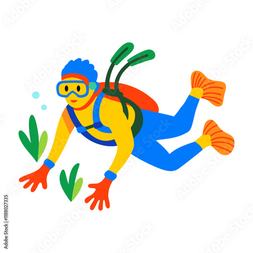 A flat style illustration of scuba diving