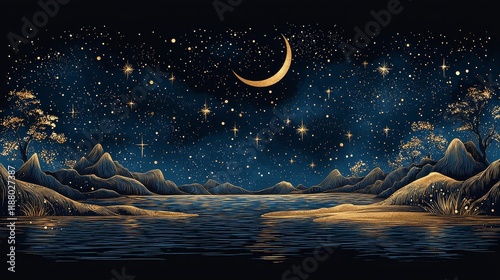 Magical Night Sky Over a Tranquil Golden Landscape