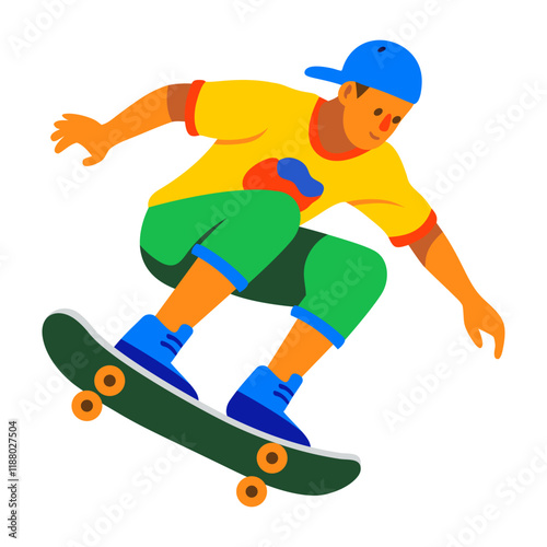A flat illustration of skateboarding character