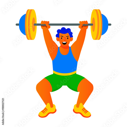 A flat character illustration of weightlifting