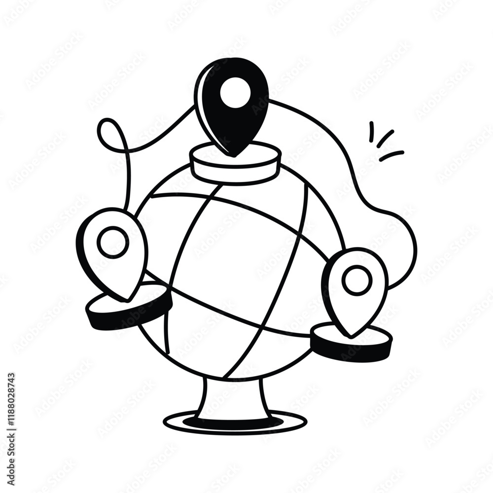 A globe with multiple location pins attached, meta location vector design A globe with multiple location pins attached, meta location vector design