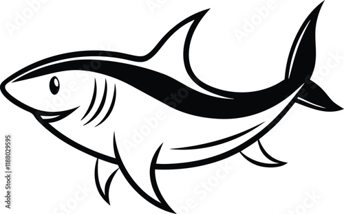 Shark silhouette vector illustration, Shark line art, Aggressive Shark vector