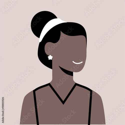 illustration of a women middle age with bun like chinese in black outline simple and minimalist perfect for avatar