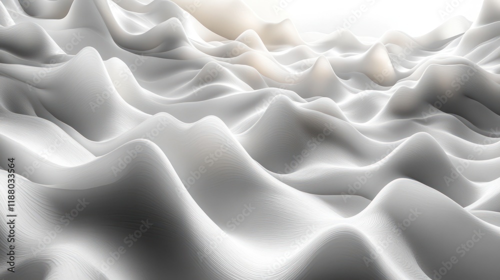 Fototapeta premium Abstract ripple-like white 3D background with smooth surfaces