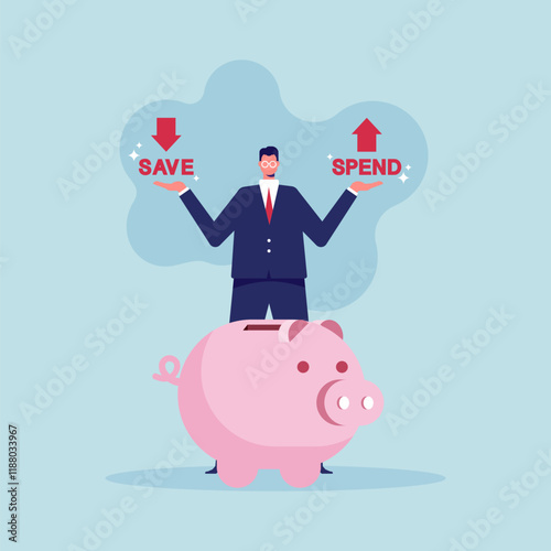 Balancing save or spend choice, money decision, save or spend, financial options when receive bonus or extra money, choose to invest or pay off debt
