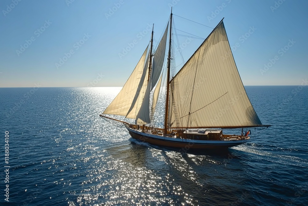 Classic Schooner Sailing: Sunlit Serenity on Calm Waters Classic Schooner Sailing: Sunlit Serenity on Calm Waters