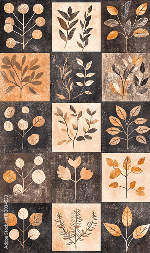 Collection of Tile Patterns Featuring Intricate Geometric and Floral Motifs, Hand-Drawn Doodles, and Traditional Ethnic Designs in Muted and Vibrant Color Palettes