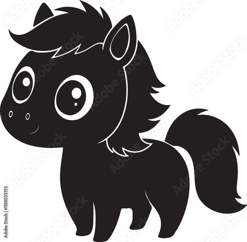 A cute horse kawi silhouette chibi vector and illustration design using black color. photo