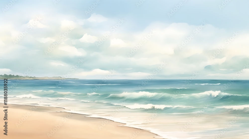 Serene Coastal Scene With Gentle Waves and Cloudy Sky Serene Coastal Scene With Gentle Waves and Cloudy Sky