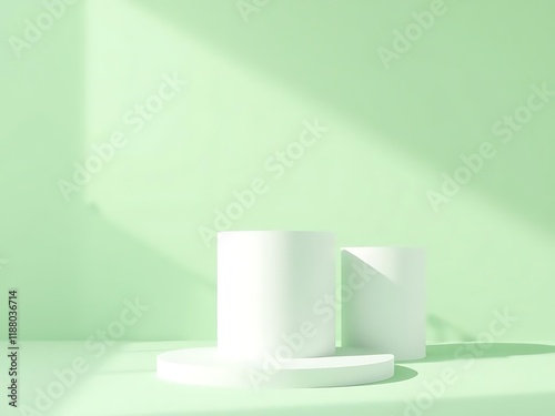 Two blue podiums on monochrome background with shadows. Perfect platform for your product. Three dimensional illustration