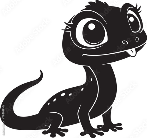 A cute lizard kawi silhouette chibi vector and illustration design using black color.