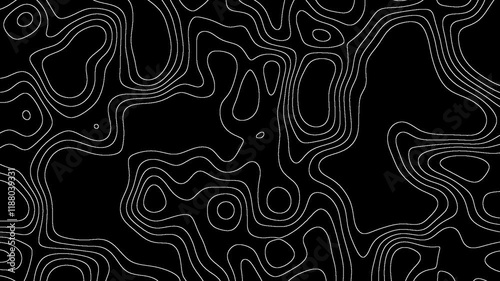 Topographic map texture animation on black background. Dark liquid or fluid high quality 4K video animation footage