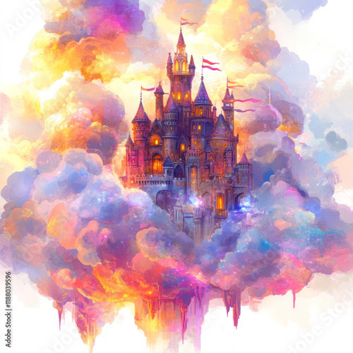 Floating Fantasy Castle in Colorful Clouds