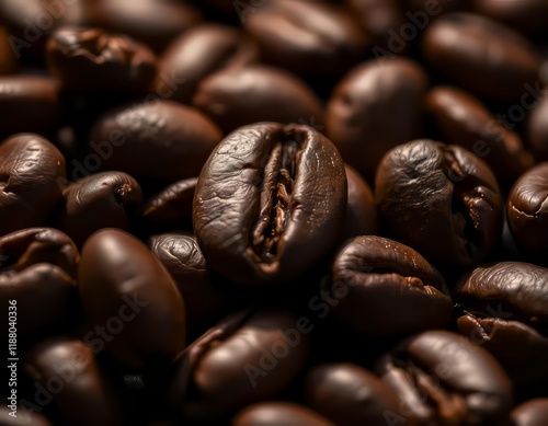 Close-up of rich, roasted coffee beans photo