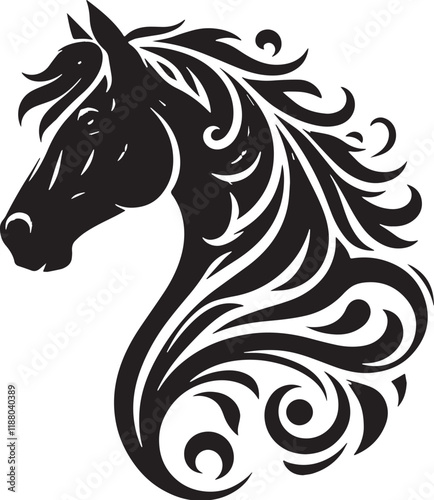 Horse Silhouette line art vector illustration on white background photo