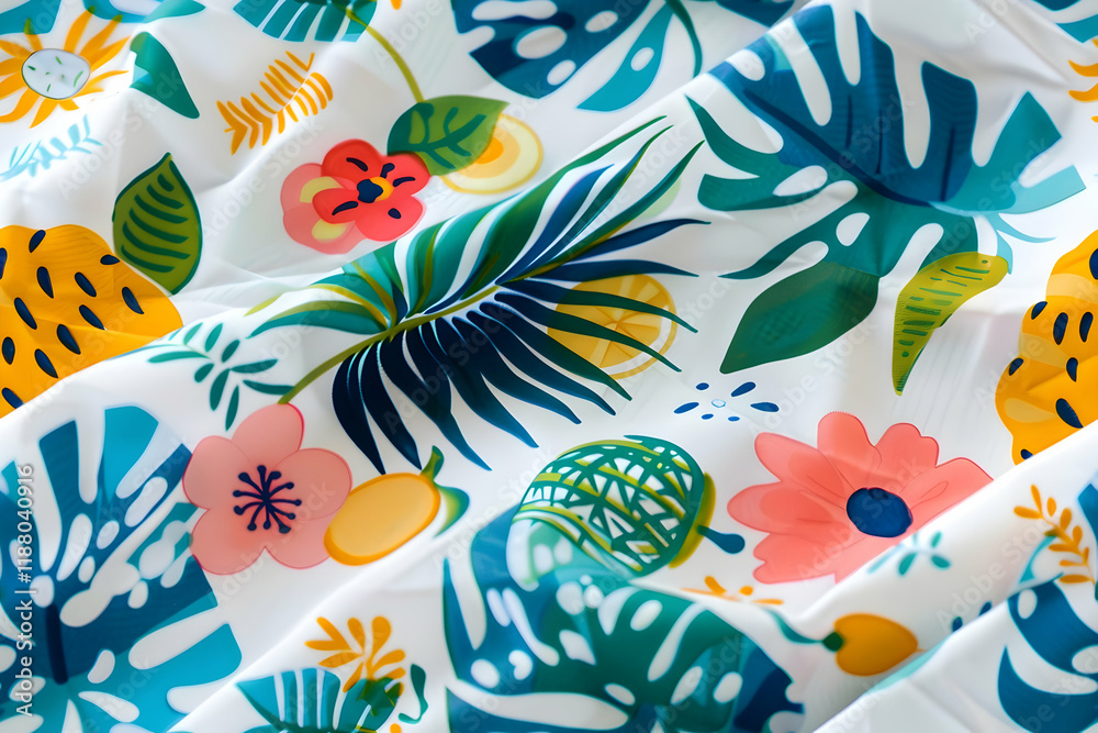 Obraz premium Illustration Tropical Pattern Fabric Texture - Floral, Leaf, Botanical, Summer, Design, Textile, Tropical, Print, Decoration