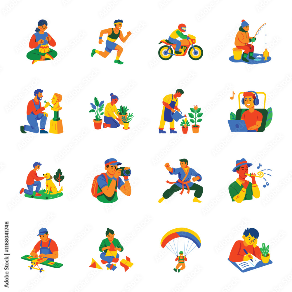 Collection of Hobbies and Recreation Flat Style Illustrations Collection of Hobbies and Recreation Flat Style Illustrations
