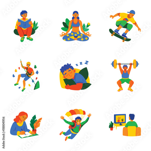 Collection of Recreation Flat Style Illustrations 