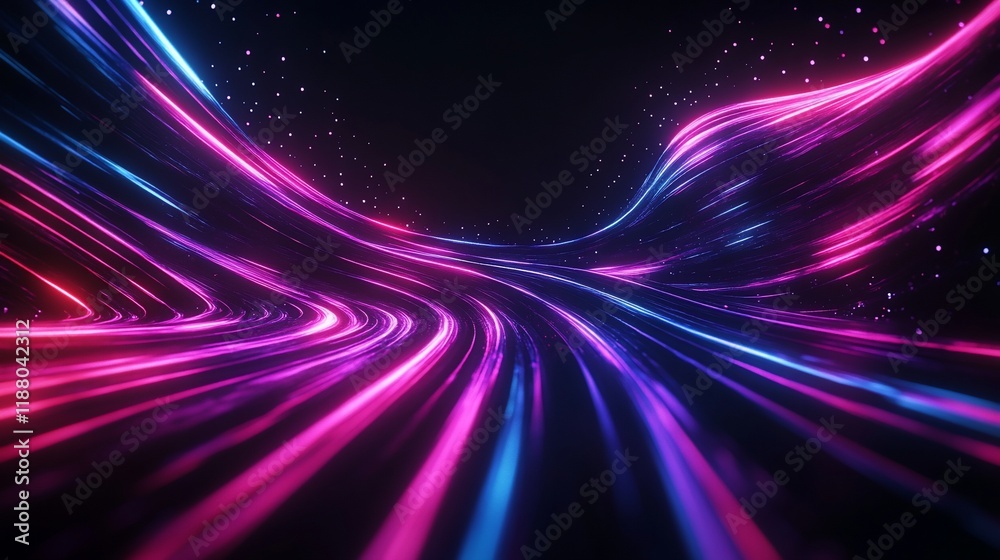 A vibrant abstract scene with flowing neon lights in shades of pink and blue. A vibrant abstract scene with flowing neon lights in shades of pink and blue.