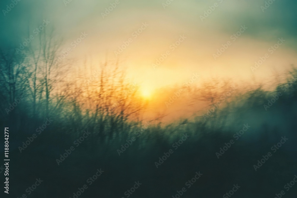 Misty Sunrise Through Winter Trees Silhouette Misty Sunrise Through Winter Trees Silhouette