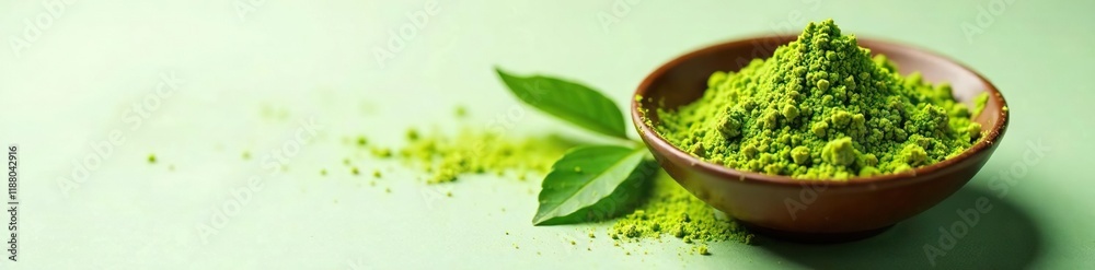 A small bowl of dry matcha powder and whole leaves, powder, isolate A small bowl of dry matcha powder and whole leaves, powder, isolate