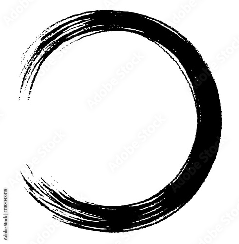 Circle ink brush stroke, japanese calligraphy paint buddhism symbol, Zen enso, black paint round line, vector illustration.	