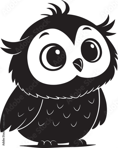 A cute owl kawi silhouette chibi vector and illustration design using black color..