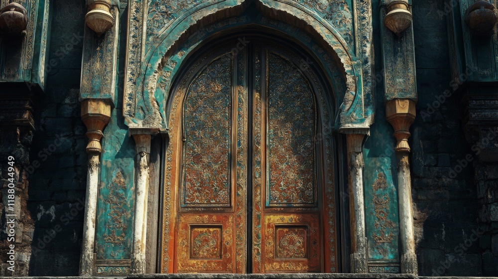 Obraz premium Ornate Palace Doorway With Intricate Teal And Gold Detailing