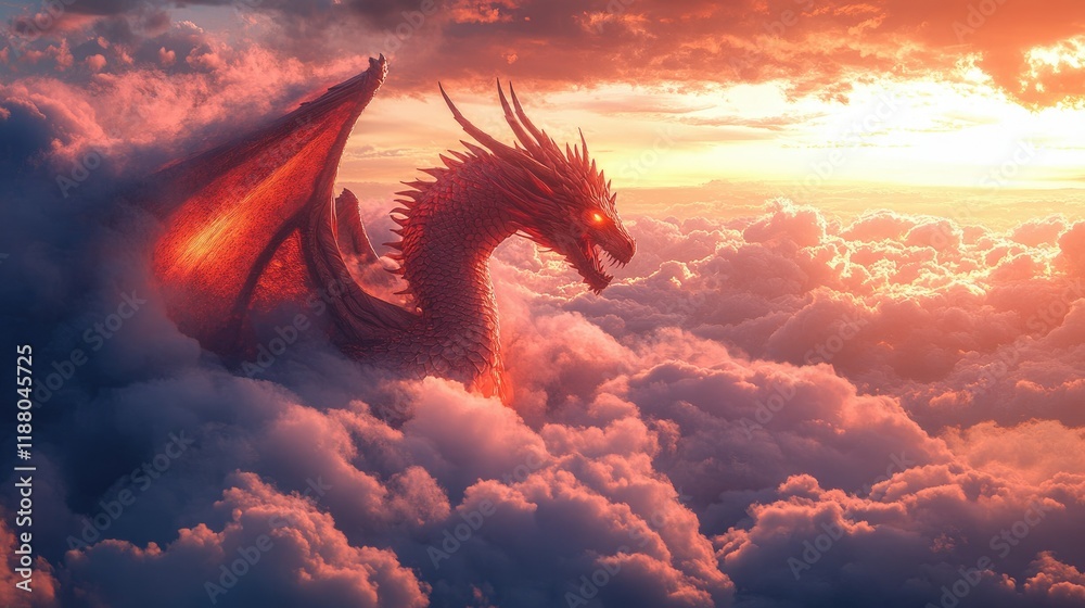 Legendary dragon among the clouds in the sky Legendary dragon among the clouds in the sky