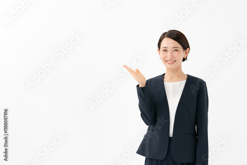白背景で手をかざす女性 photo