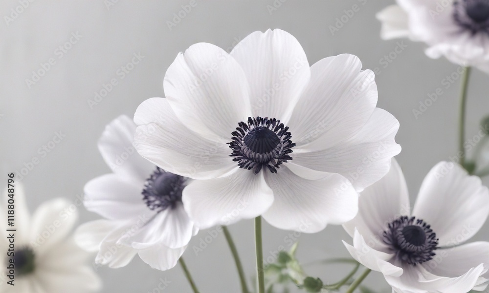 Delicate anemone flower with soft petals and a white background, underwater bloom, oceanic beauty Delicate anemone flower with soft petals and a white background, underwater bloom, oceanic beauty
