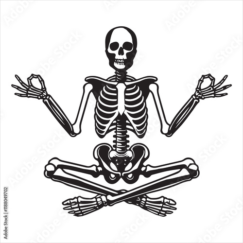 Yogi with Skull Clipart Sublimation - Skeleton Yoga illustration Vector