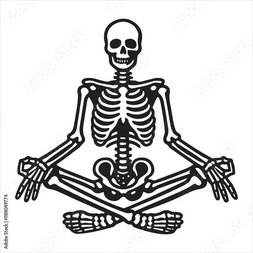 Yogi with Skull Clipart Sublimation - Skeleton Yoga illustration Vector