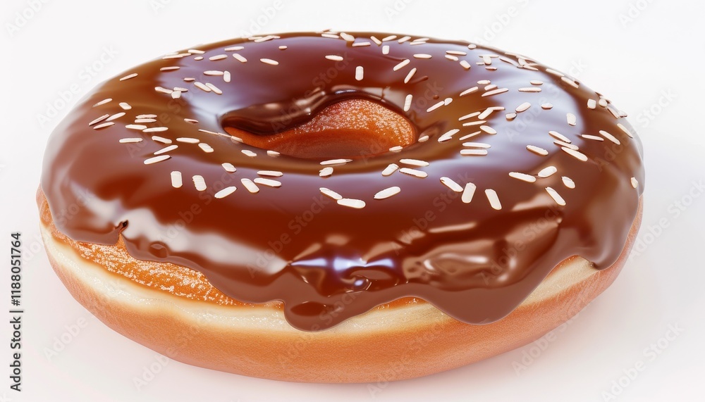 A chocolate glazed donut with white sprinkles. A chocolate glazed donut with white sprinkles.