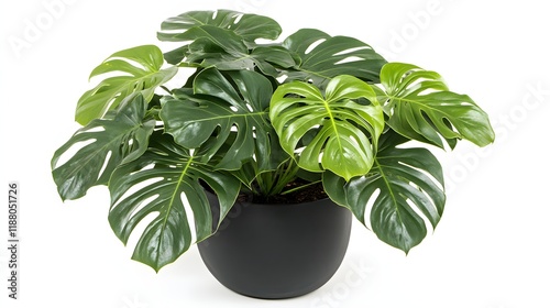 Lush Monstera Deliciosa Plant in a Black Pot photo