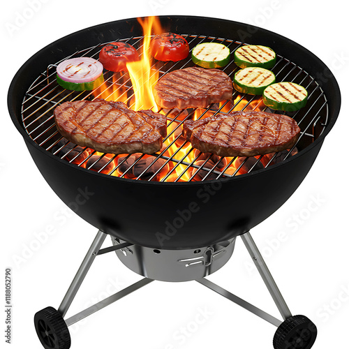 Delicious Grilled Steaks and Vegetables on BBQ Grill