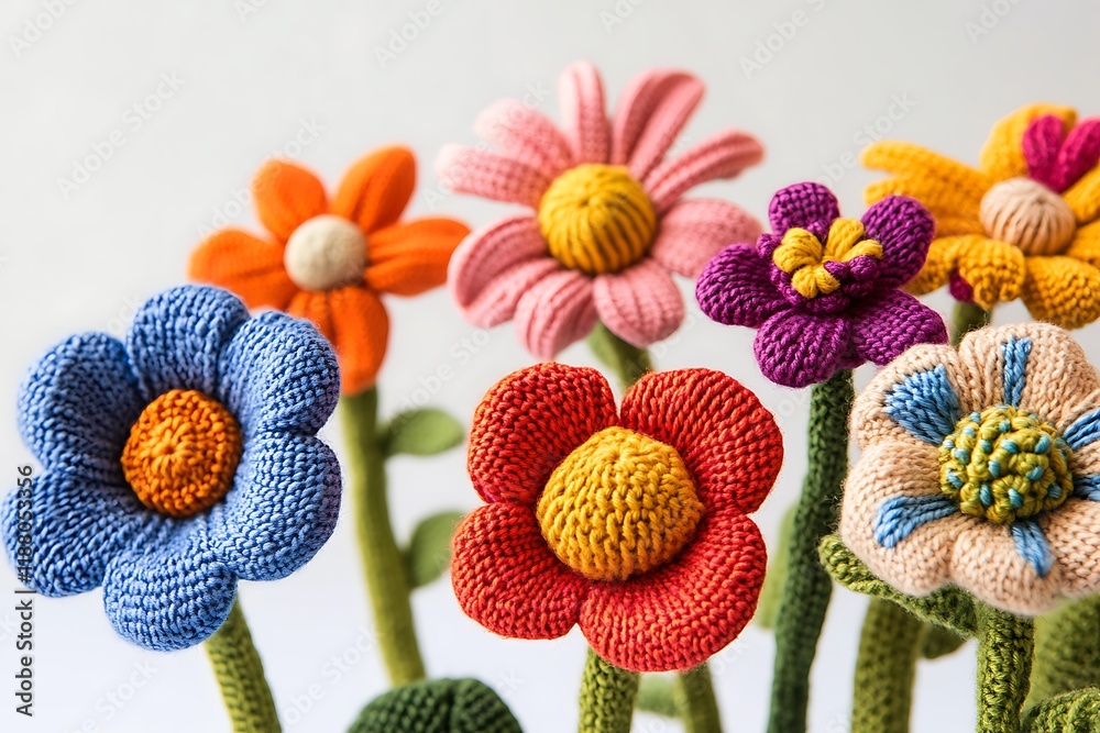 crocheted flowers on natural branches crocheted flowers on natural branches