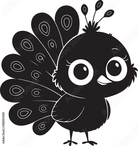 A cute peacock kawi silhouette chibi vector and illustration design. photo