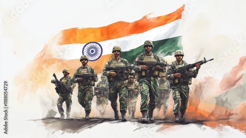 Indian Army Marching Forward: A Watercolor Tribute to National Pride
