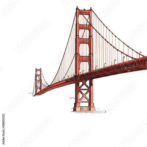 Golden Gate Bridge Illustration, San Francisco Landmark, Red
