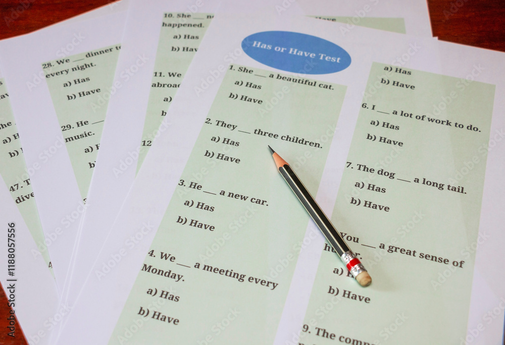 Obraz premium English grammar test sheet