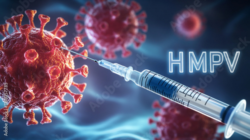 abstract background of recent breakout virus named hmpv similiar to covid-19, Human Metapneumovirus respiratory virus is floating on the background, consciousness concept background of hmpv virus.