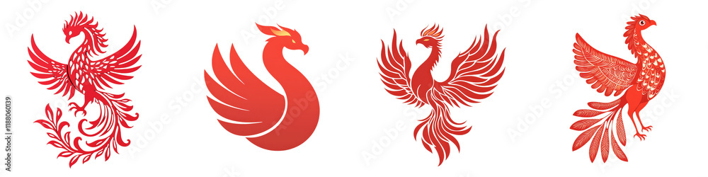 Obraz premium Majestic Mythical Phoenix Bird with Vibrant Fiery Feathers Soaring in Dramatic Silhouette Powerful Legendary Creature Symbol of Rebirth Transformation and Renewal in Asian Culture and Folklore