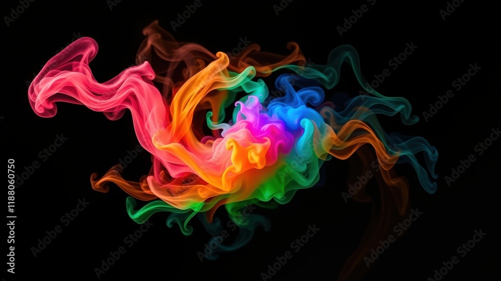 Abstract Swirling Smoke in Vibrant Colors on a Dark Background Abstract Swirling Smoke in Vibrant Colors on a Dark Background