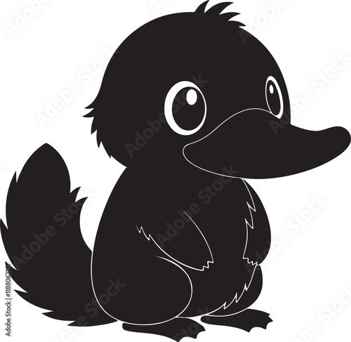 A cute platypus kawi silhouette chibi vector and illustration design using black color. photo