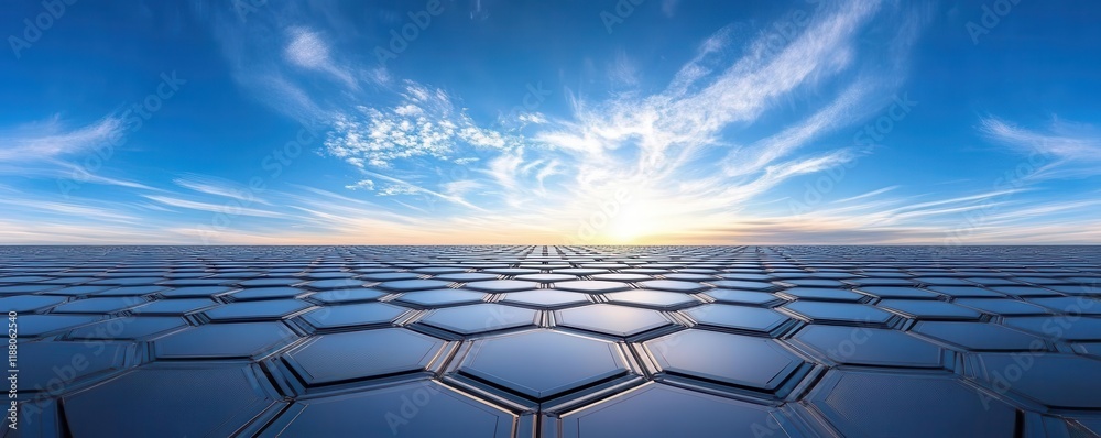 Naklejka premium Expansive hexagonal frameworks stretching into the horizon, embodying stability and limitless potential in design