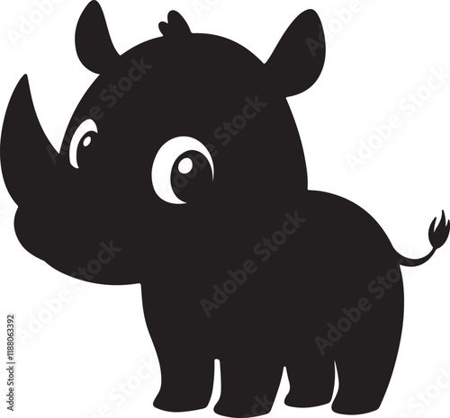 A cute rhinoceros kawi silhouette chibi vector and illustration design using black color. photo